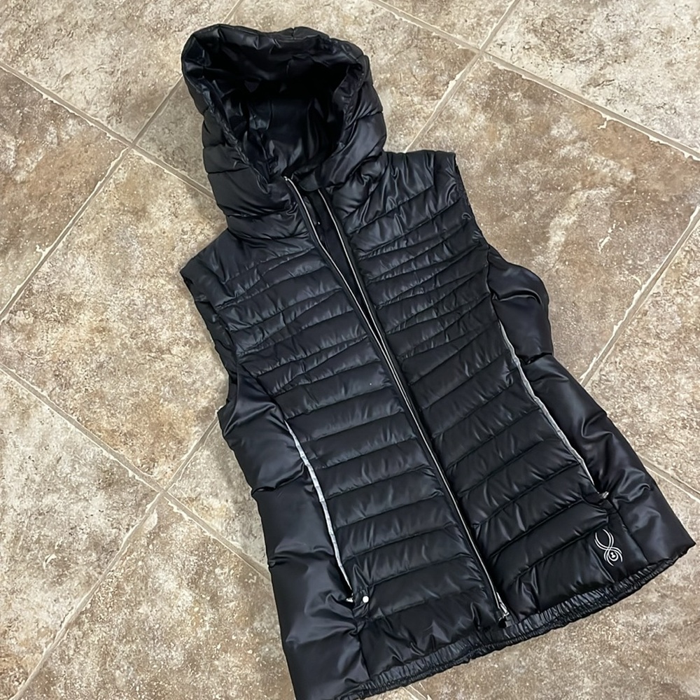 Black Packable Down hooded vest Spyder XS